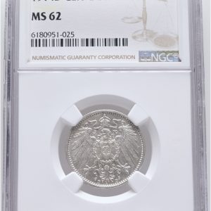 Germany, Wilhelm II, 1 Mark 1914 D, KM 14, graded MS 62 by NGC.