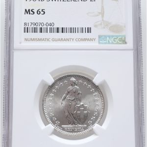 Switzerland, 2 Franken 1964 B, KM 21, graded MS 65 by NGC