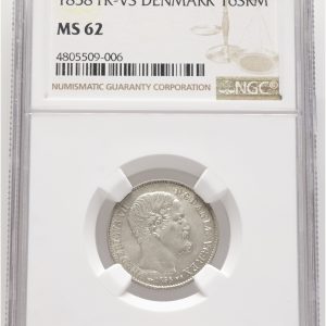 Frederik VII, 16 skilling rigsmønt 1858, Sieg 11, H 10B, graderet MS 62 af NGC.