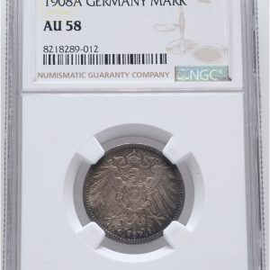 Germany, Wilhelm II, 1 Mark 1908 A, KM 14, graded AU 58 by NGC.