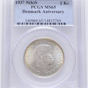 Christian X, 2 kroner 1937, 25-års regeringsjubilæum, Sieg 8, H 6, graderet MS65 af PCGS.