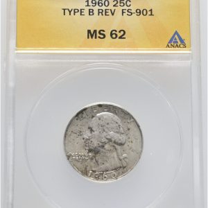 USA, 25 Cents 1960, KM 164, graded MS 62 by ANACS.
