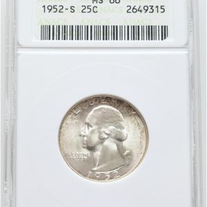 USA, 25 Cents 1952 S, KM 164, graded MS 66 by ANACS.