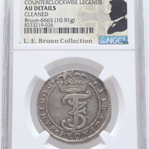 Frederik III, 2 mark 1668, Sieg 40, H 115, Aagaard 162.2 (68-GK2/68-GK2), graderet AU details af NGC, ex. L.E. Bruun, original LEB-etiket medfølger.