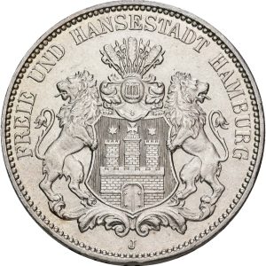 Germany, Hamburg, 3 Mark 1914 J. KM 620, AU