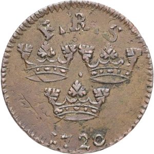 Sverige, Ulrika Eleonora, 1 öre 1720, SMB 29, kv. 1+, overpræget på nødmønt, korr.