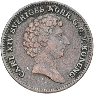 Sverige, Karl XIV Johan,  1/6 skilling 1832, SM 135, 1+-1, blanketfejl.
