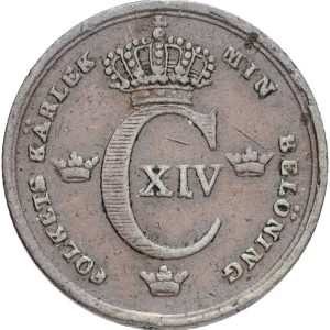 Sverige, Karl XIV Johan,  1/6 skilling 1843, SM 175, 1+