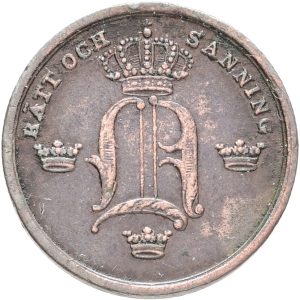 Sverige, Oskar I, 1/3 skilling banco 1852, SM 117, kv. 1+