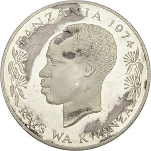 Tanzania, 25 Shilingi 1974, KM 7a, Proof, spots.