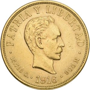 Cuba, 10 Pesos 1916, Au, 16.718 g (900/1000), KM 20, F 3, VF