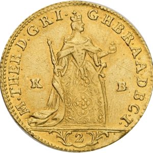Hungary, Maria Theresa, 2 Ducats 1765 KB, Kremnitz, Au, 6.98 g (986/1000), KM 379, Fr 179, VF, small traces of mounting on edge.