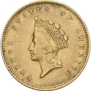 USA, Dollar 1854, 'Small Indian Head', Au 1.67 g (900/1000), KM 83, Fr 89, VF-F, slightly bent.