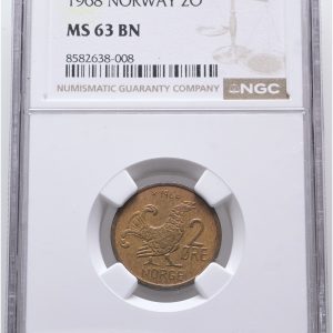 Norge, Olav V, 2 øre 1968, særdeles attraktivt eksemplar, NM 119, NGC MS 63 BN