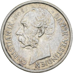 Dansk Vestindien / Danish West Indies, Christian IX, 50 bit / 10 cents 1905, Sieg 28, H 33, KM 78, kv. 1+