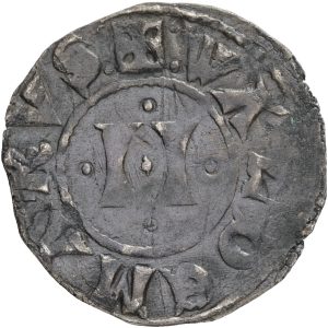 Valdemar II Sejr, Penning, Hbg. 42b, Jensen & Skjoldager 37-65, kv. 01-1+, 1,11 g. Ualmindelig variant af den spændende rigsmønt.