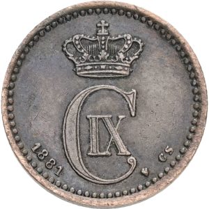 Christian IX, 1 øre 1881, H 19A, Sieg 1.1, kv. 1+, lidt korr.