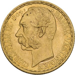 Dansk Vestindien, Christian IX, 20 francs / 4 daler 1904, H 30, Sieg 31, KM 72, kv. 0-01