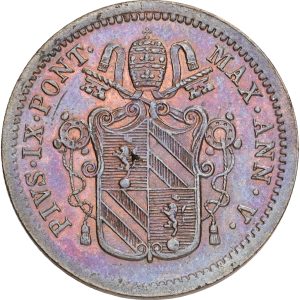 Papal States, Pius IX, 1/2 Baiocco1850 R, KM 1355, UNC