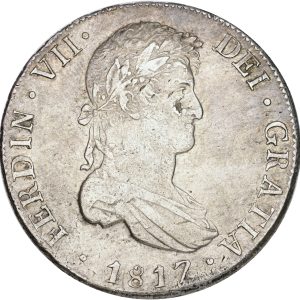 Bolivia, Ferdinand VII, 8 Reales 1817 PTS PJ, KM 84, EF-VF