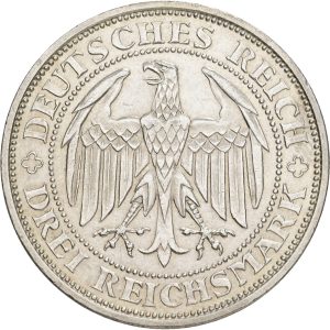 Germany, Weimar Republic, 3 Reichsmark 1929 E, KM 65, AU