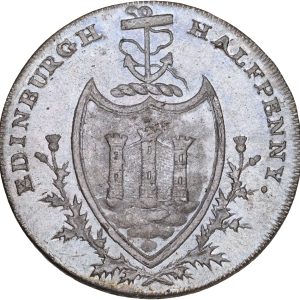 Scotland, Edinburgh, Halfpenny Token 1791, 12.61 g, DH 35, UNC, lustrous, some small corr, spots.