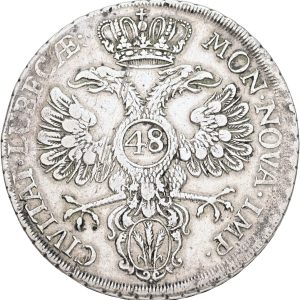 German States, City of Lübeck, 48 Schilling 1752, KM 168, VF-F, cleaned.