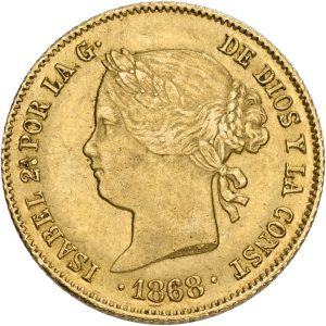 Philippines, Isabella II, 4 Pesos 1868, F 1, KM 144, VF