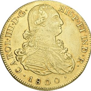Columbia, Carlos IV, 8 Escudos 1800 P JF, Au 27.07 g 875/1000, F 52, KM 62.2, VF/EF