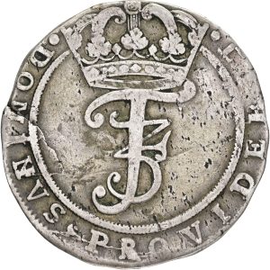 Frederik III, 4 mark / krone 1669, Sieg 59.1, H 113A, Aagaard 117.5, kv. 1+-1, blanketrevne, stempelfejl.