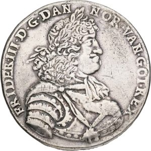 Frederik III, 2 speciedaler 1669, Sieg 98, H 81, Aagaard 123, kv. 1+-1, monteringsspor, renset.