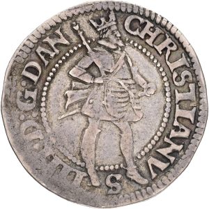 Christian IV, 1/4 krone 1618, Sieg 78.1, H 108A, kv. 1+, delvist fladpræg.