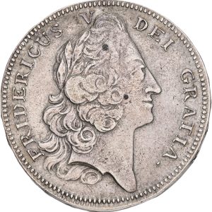 Frederik V, 2 krone 1747, 'TIL ZIER OG FORSUAR', Sieg 10, H 30, 1+/01, lille ks.