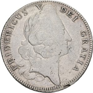 Frederik V, krone 1748, Sieg 12.1, H 31A, kv. 1+-1, let børstet.