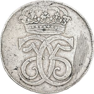 Christian V, krone 1684, Sieg 41.1, H 79, Aagaard 34, ridser i højre felt på avers, ks, ellers et fint eksemplar af denne sjældne variant med indbuet skjold og bemærkelsesværdig stor diameter (40 mm), kv. 1+-1