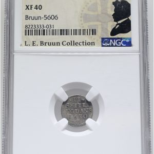 Christian IV, 2 skilling 1630, Sieg 36.1, H 143, LEB 5606, NGC XF 40, ex. L.E. Bruun, original LEB-etiket medfølger.