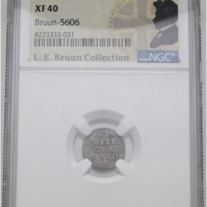 Christian IV, 2 skilling 1630, Sieg 36.1, H 143, LEB 5606, NGC XF 40, ex. L.E. Bruun, original LEB-etiket medfølger.