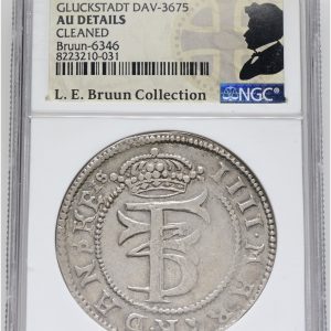 Frederik III, Glückstadt, 4 mark / krone 1660, Sieg 153.1, H 153A, Aagaard 21.1, LEB 6346, NGC AU Details - cleaned, ex. L.E. Bruun, original LEB-etiket medfølger.