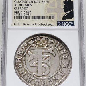 Frederik III, Glückstadt, 4 mark / krone 1660, Sieg 153.1, H 153A, Aagaard 13.10, LEB 6349, NGC Details - cleaned, ex. L.E. Bruun, original samleretiket medfølger.