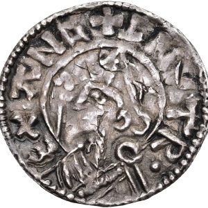 England, Cnut, 1016-1035, London, Penny, Pointed Helmet type, 1023-1029, Wulfric, 0.94 g, N 787, S 1158, peck marks, VF-F