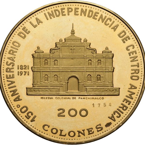 El Salvador, 200 Colones 1971, 150 th anniversary of Independence, Au, 23.6 g 900/1000, KM 146, F 6, Proof, insignificant traces of handling.
