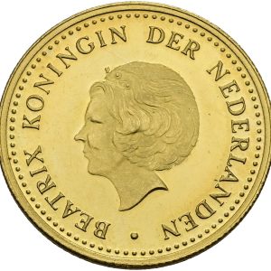 Netherlands Antilles, Beatrix, 5 Gulden 1980, Au, 3.36 g 900/1000, Proof, traces of handling.