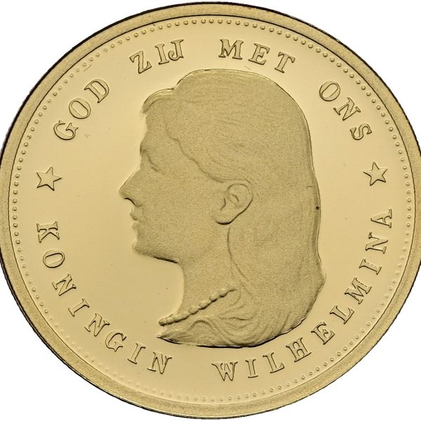 Netherlands, Wilhelmina, 10 Gulden 1892 – medal, Au, 3.55 g 585/1000, Proof.