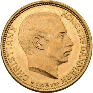 Christian X, 10 kroner 1913, Sieg 3, H 2, F 300, kv. 01 - medaljeprægskarakter på avers.