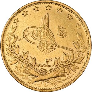 Ottoman Empire, Mehmed V Reşâd, 100 Kuruş 1327 (1911), Au, 917/1000, 7.21 g, F 154, KM 754, EF