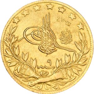 Ottoman Empire, Mehmed V Reşâd, 100 Kuruş 1327 (1917), Au, 917/1000, 7.22 g, KM 776, EF.