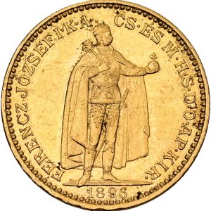 Hungary, Franz Joseph I, 20 Korana 1896, Au, 6.80 g, 900/1000, F 250, KM 486, EF, prooflike character.