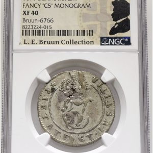 Christian V, 2 mark 1671, Sieg 26.1, H 69A, Aagaard 9, LEB 6766, NGC XF 40, blanketfejl, ex. L.E. Bruun, original samleretiket medfølger.