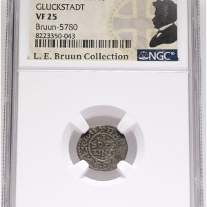Christian IV, Glückstadt, søsling lybsk 1645, Sieg 164.3, H 178B, LEB 5780, NGC VF 25, ex. L.E. Bruun.