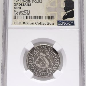 Christian IV, 8 skilling 1608, Sieg 54.3, H 93B, LEB 4791, NGC XF Details - bent, ex. L.E. Bruun, original samleretiket medfølger.